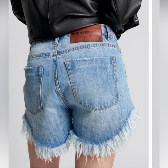 One Teaspoon Outlaws Ocean mid rise Fray‎ Denim Cutoff Shorts Sz 23 NWT - Picture 4 of 14